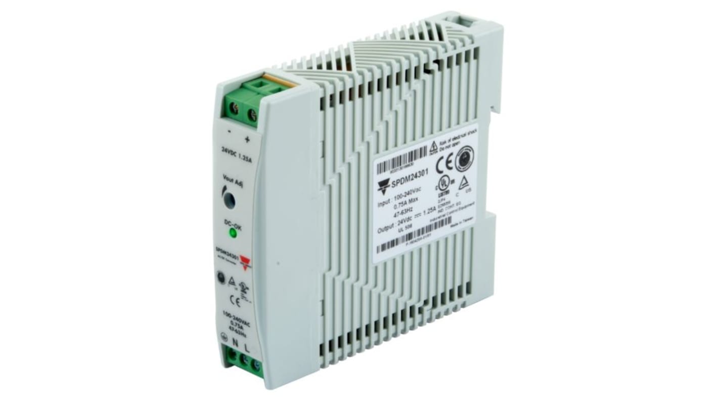 Carlo Gavazzi SP DIN Rail Power Supply, 240V ac ac Input, 24V dc dc Output, 1.25A Output