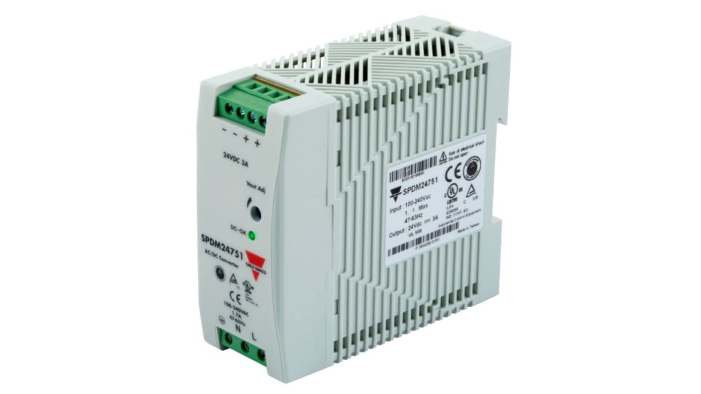 Carlo Gavazzi SP DIN Rail Power Supply, 240V ac ac Input, 24V dc Output, 3A Output