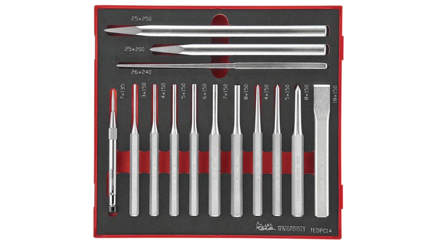 Teng Tools 冲头, 265mm总长, 14件套