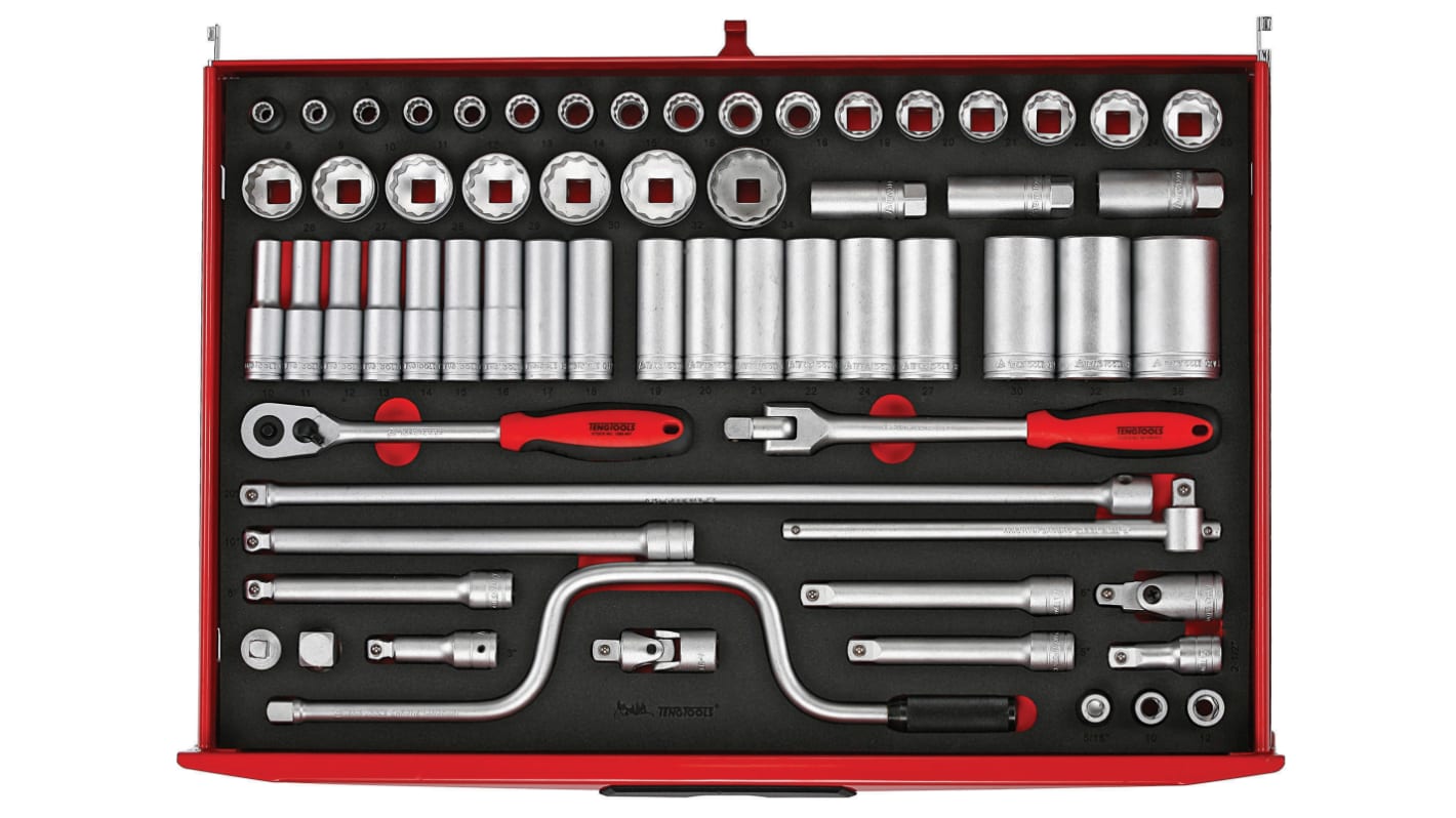 Teng Tools 63-Piece Metric 1/2 in Deep Socket/Standard Socket Set with Ratchet, 12 point
