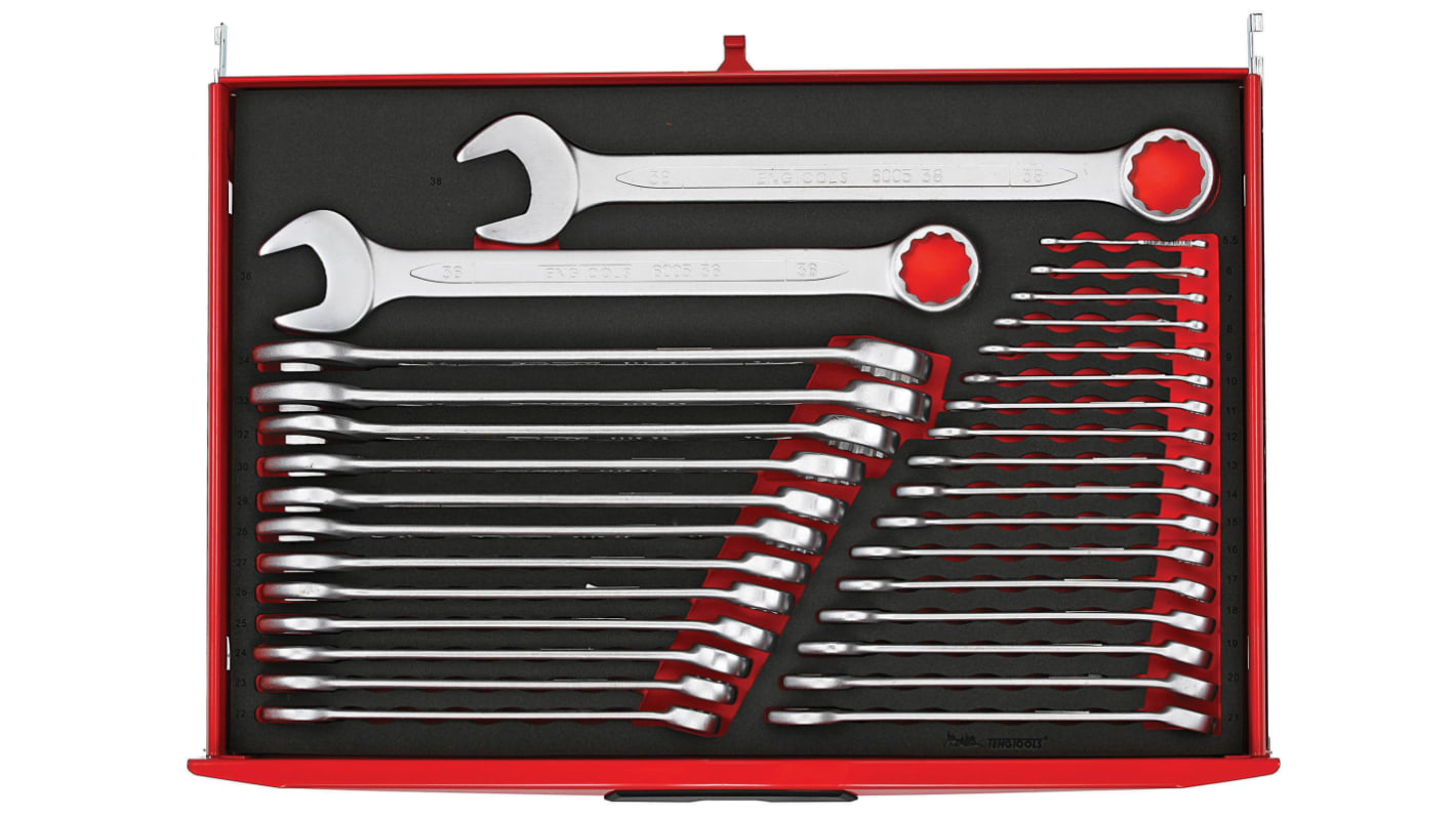 Teng Tools 扳手套装, 铬钒制, 内含5.5 → 38 mm