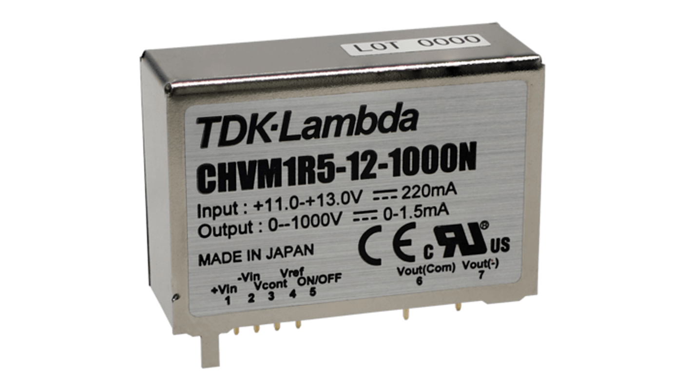 Convertisseur DC-DC TDK-Lambda, CHVM, Montage traversant, 1.5W, 0 → 1000V c.c., 1.5mA