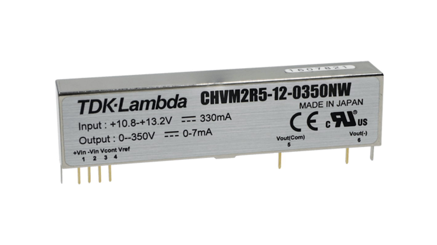 TDK-Lambda CHVM DC-DC Converter, 0 → 1000V dc/ 2mA Output, 10.8 → 16.5 V dc Input, 2W, Through Hole,