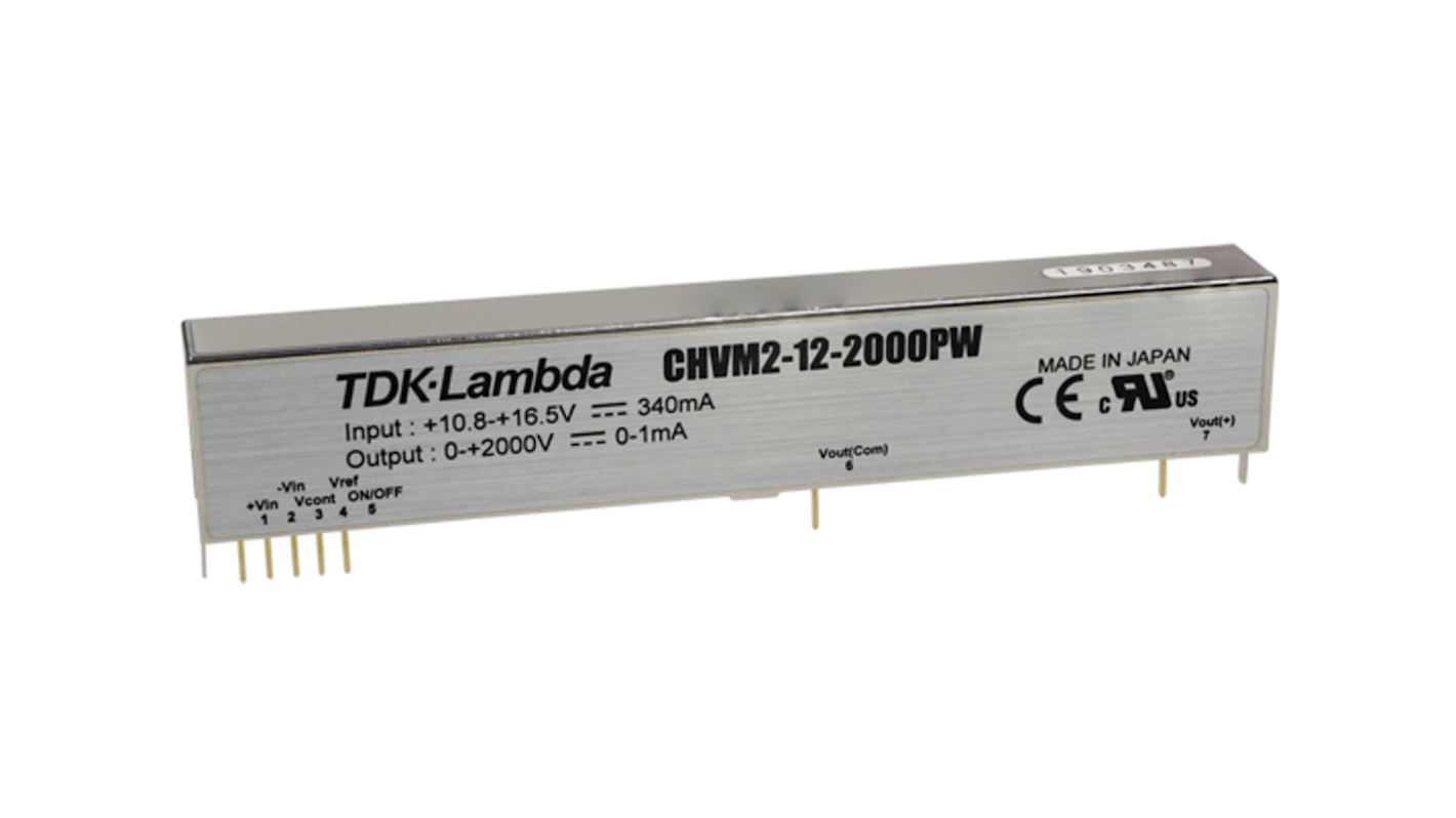 TDK-Lambda CHVM DC-DC Converter, 0 → 350V dc/ 7mA Output, 10.8 → 13.2 V dc Input, 2.45W, Through Hole,