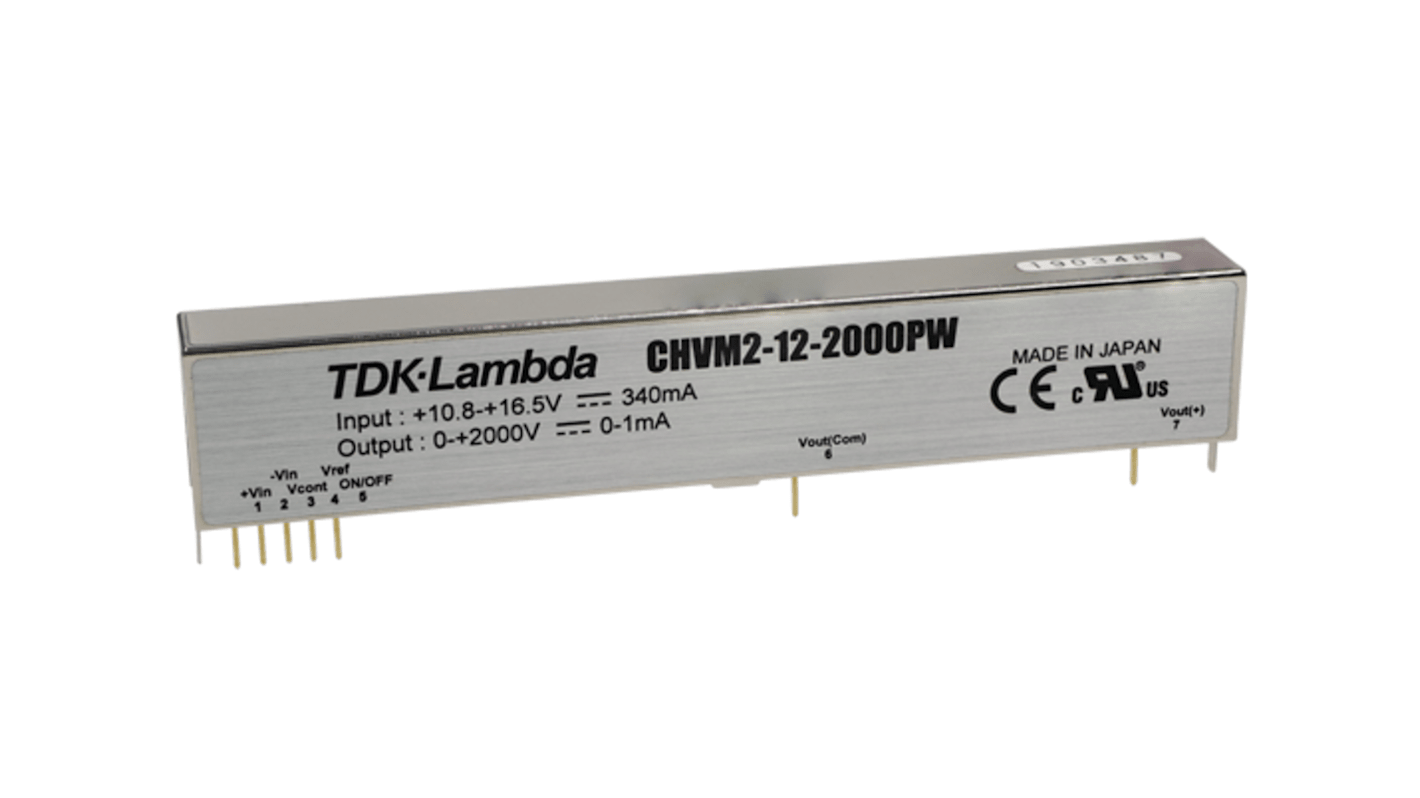 TDK-Lambda CHVM DC-DC Converter, 0 → 180V dc/ 15mA Output, 10.8 → 13.2 V dc Input, 2.7W, Through Hole,