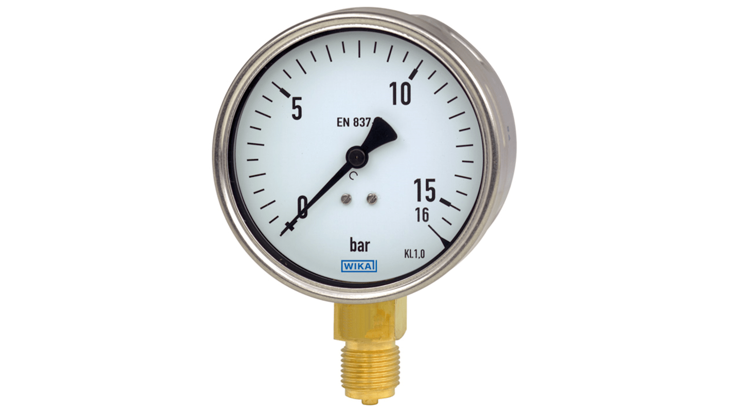WIKA G 1/2 Analogue Pressure Gauge 60bar Bottom Entry 100mm Outside Diameter