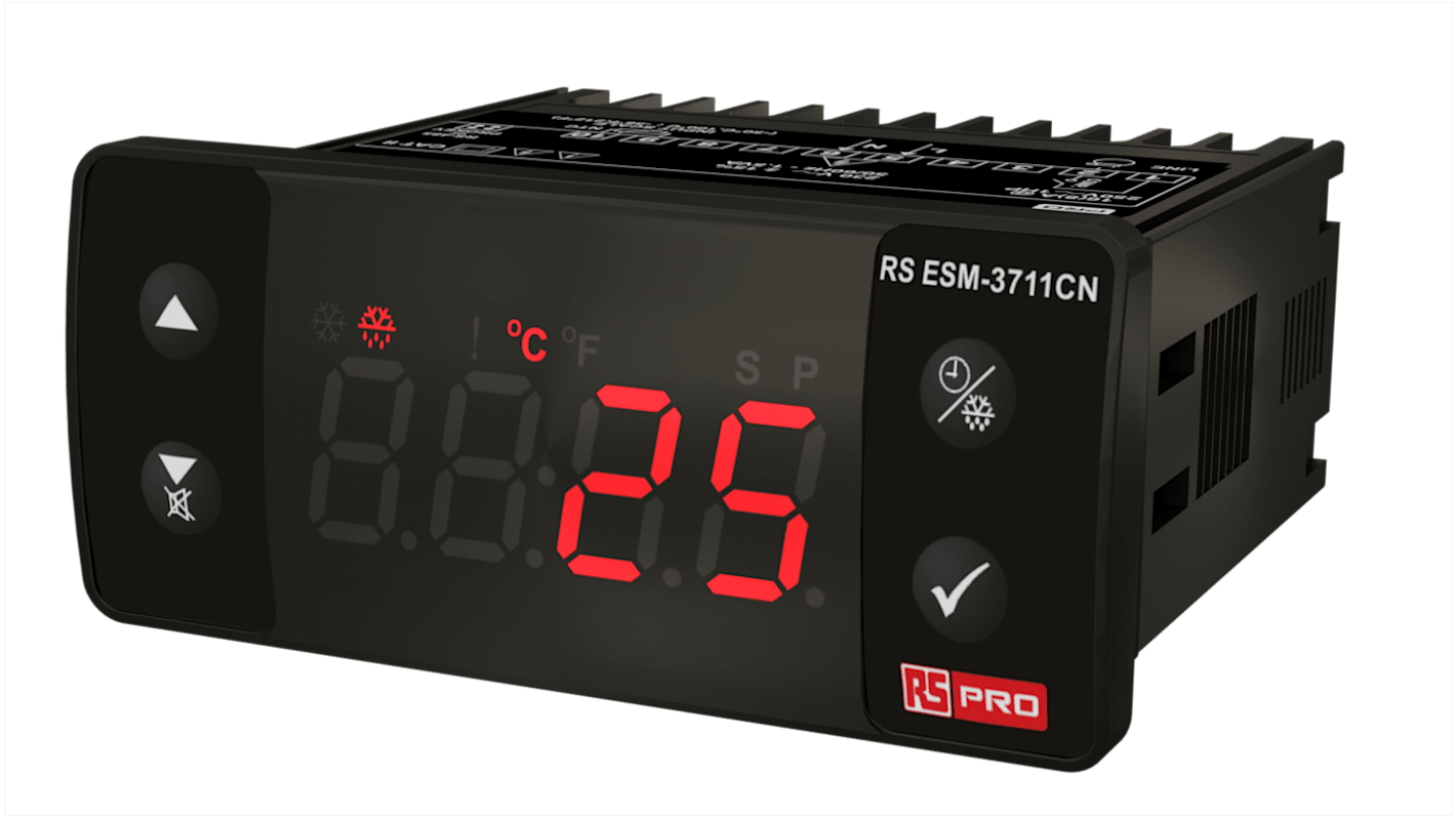 Controlador de temperatura ON/OFF RS PRO, 77 x 35mm, 24 V, 1 entrada NTC, 1 salida Relé