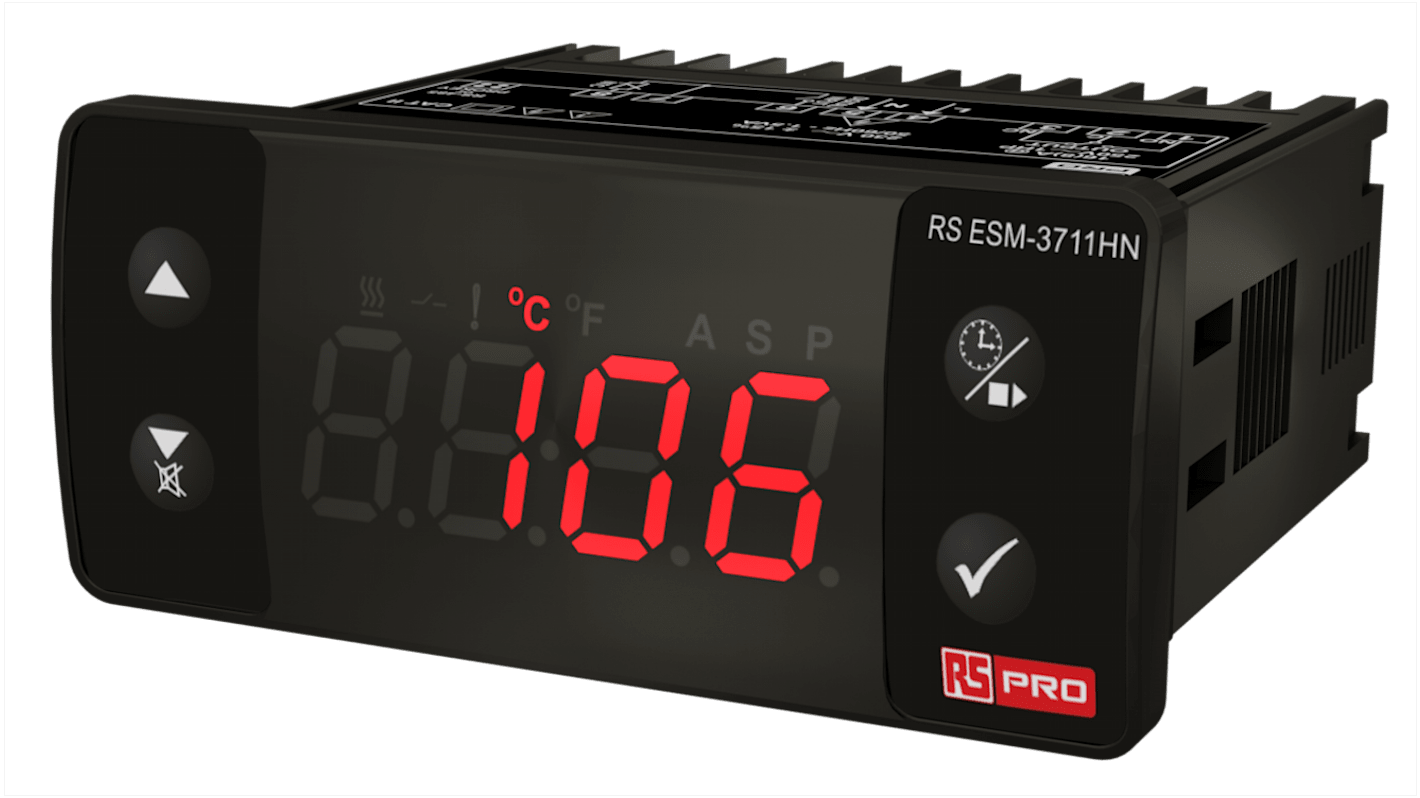RS PRO Panel Mount On/Off Temperature Controller, 77 x 35mm 1 Input, 1 Output Relay, 100 → 240 V dc Supply