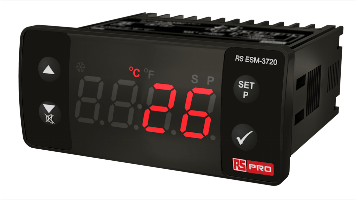 Controlador de temperatura PID RS PRO, 77 x 35mm, 100 → 240 V., 1 entrada PT100, 2 salidas Relé