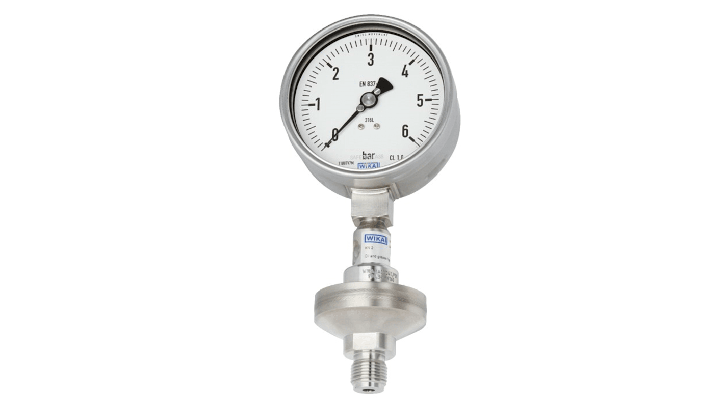 WIKA G 1/2 Analogue Pressure Gauge 6bar Bottom Entry, 14200497, 0bar min.