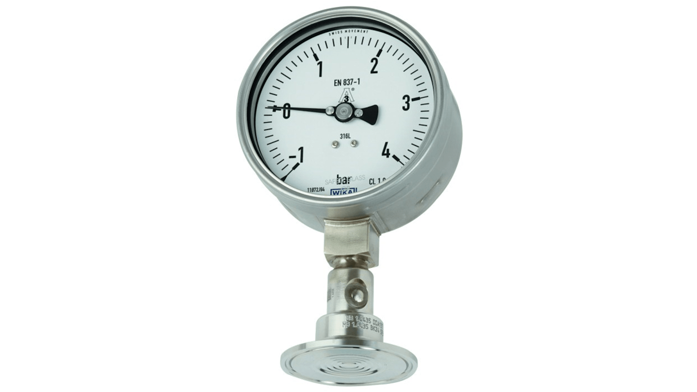 WIKA DSS22F Druckmessgerät Prozessanschluss unten Analog -1bar → 5bar, Ø 100mm