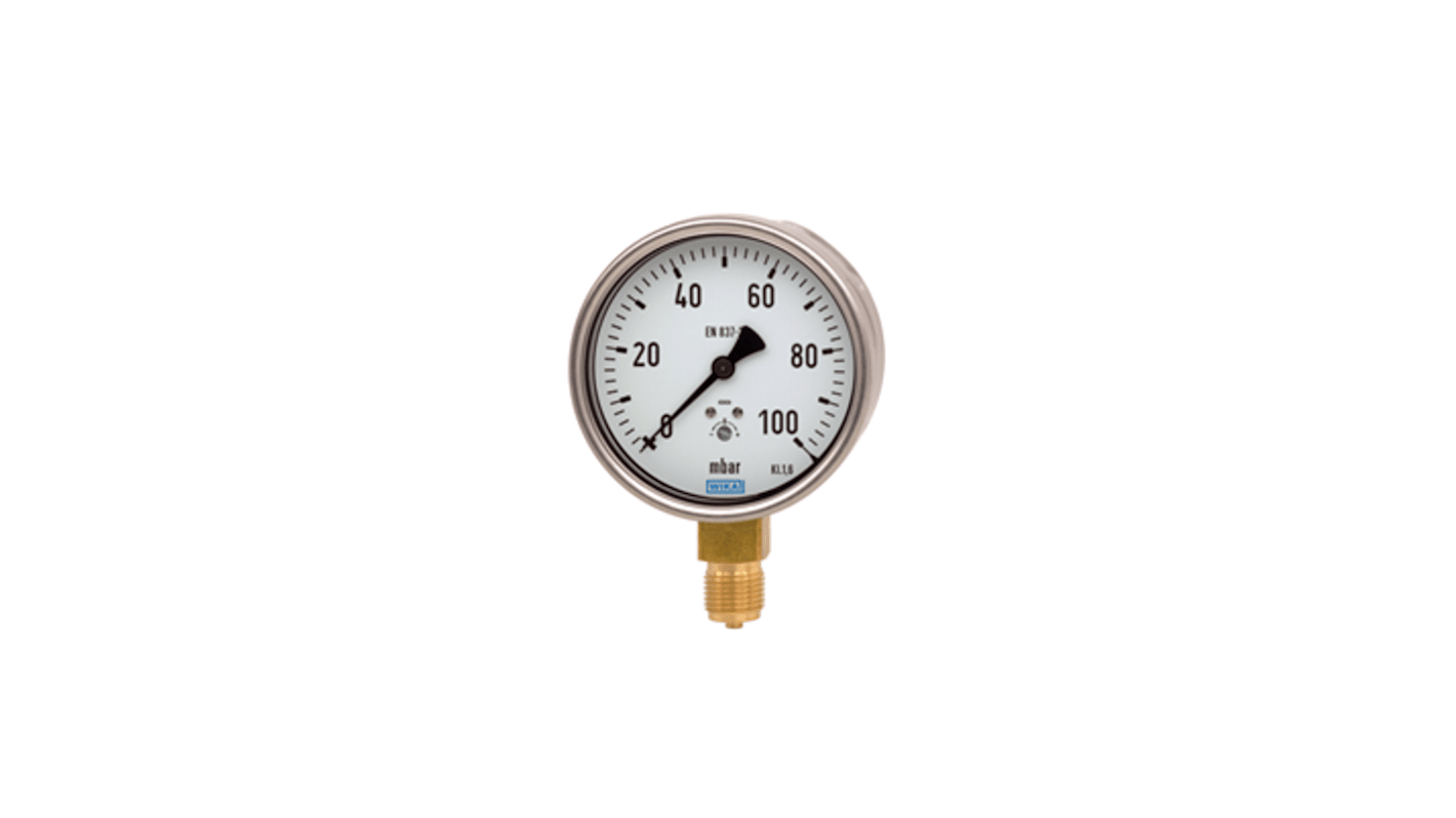 WIKA NPT 1/2 Analogue Pressure Gauge 0.04bar Bottom Entry, 40007651, 0bar min., 612.20