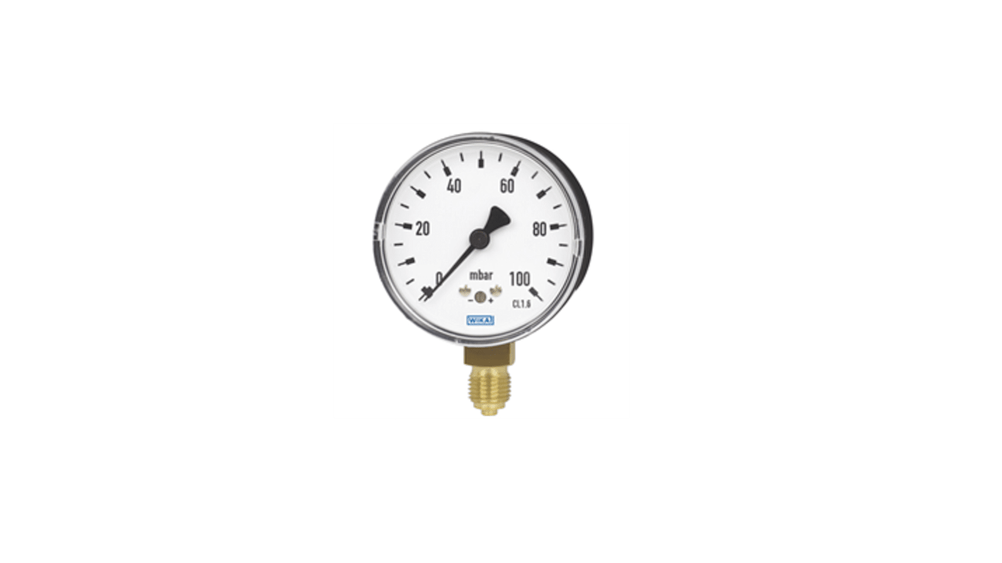 WIKA NPT 1/4 Analogue Pressure Gauge 0bar Bottom Entry, 40038203, -0.16bar min., 611.10