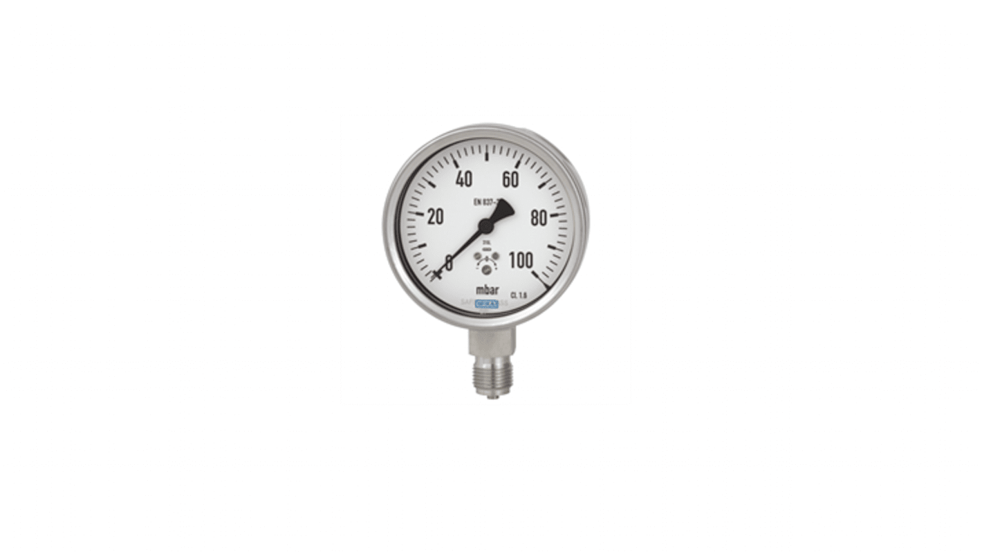 WIKA NPT 1/2 Analogue Pressure Gauge 0.025bar Back Entry, 40040054, 0bar min., 632.50