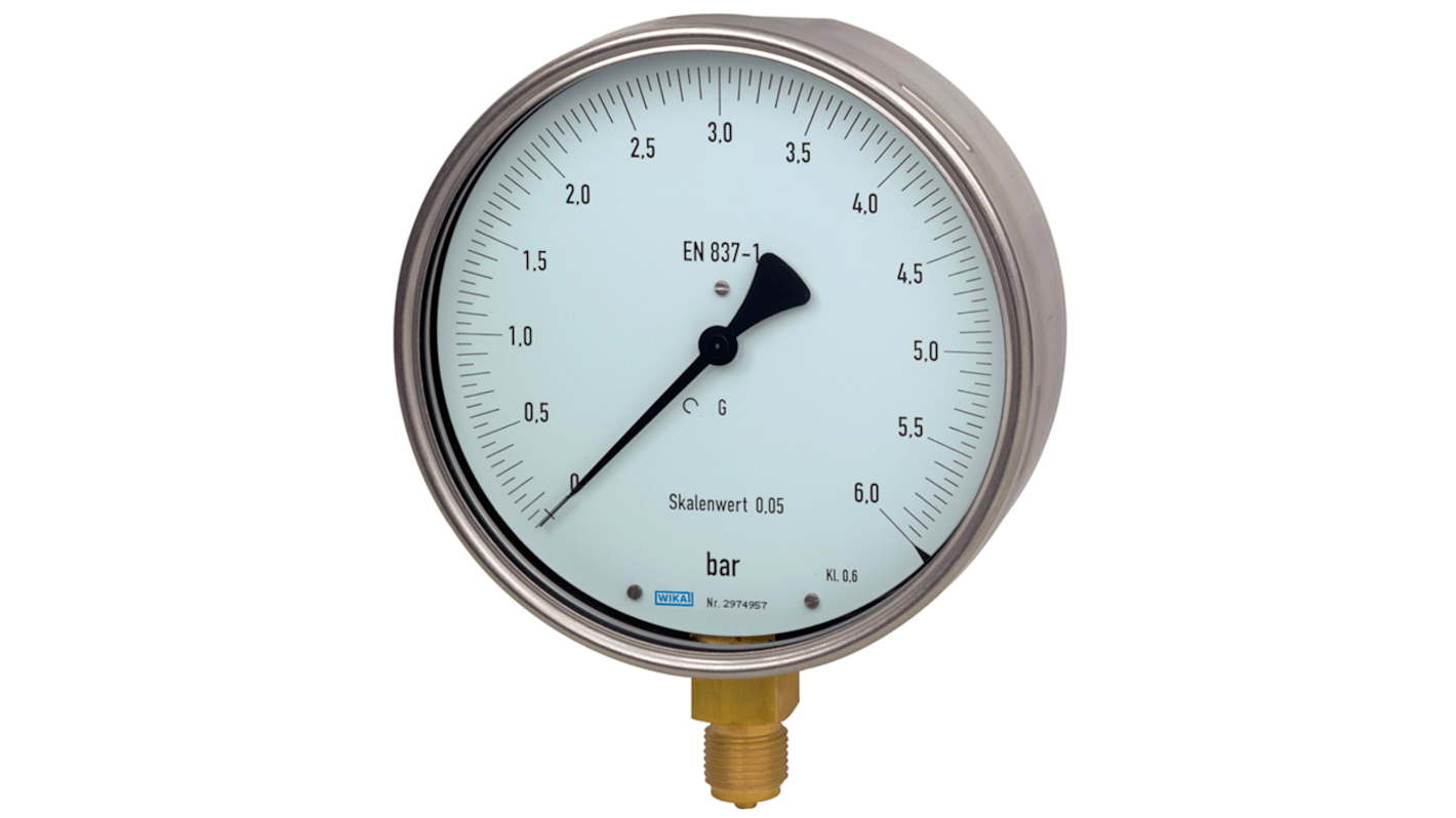 WIKA G 1/2 Analogue Pressure Gauge 60bar Bottom Entry, 9052364, 0bar min., 312.20