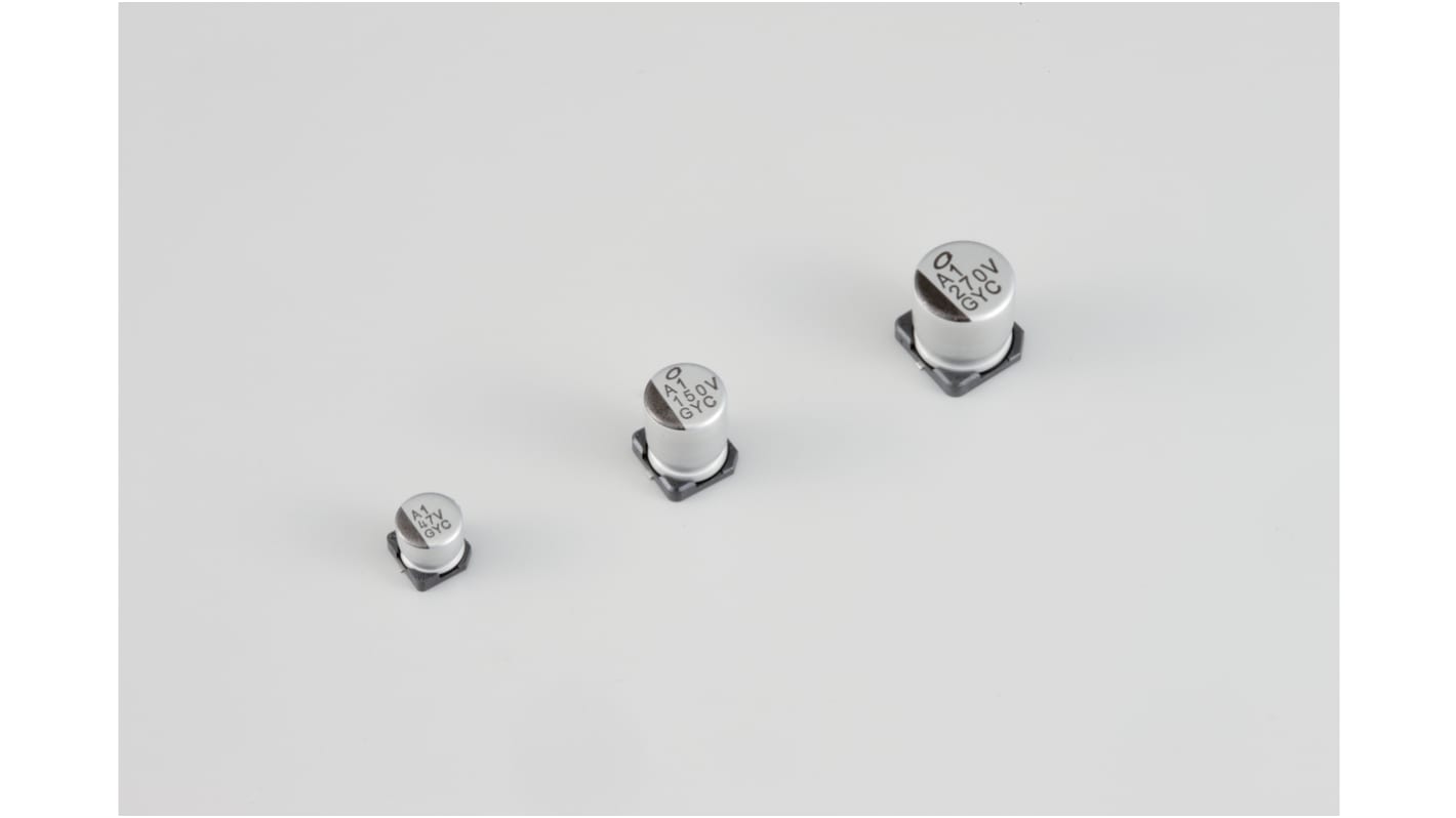 Nichicon 100μF Conductive Polymer Hybrid Aluminium Electrolytic Capacitor 50V dc, Surface Mount - GYC1H680MCQ1GS