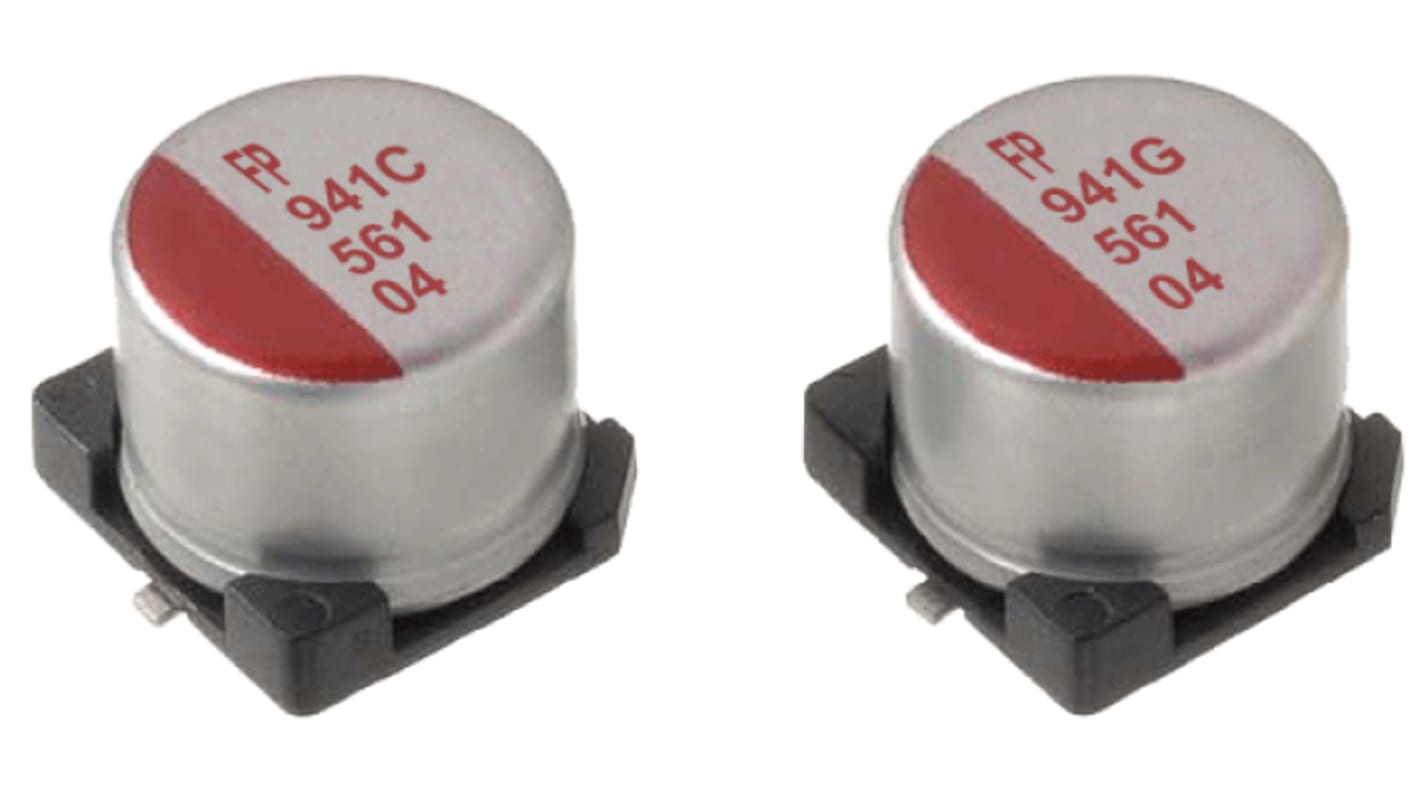 Condensatore elettrolitico solido Nichicon, 470μF, 6.3V cc, +105°C, SMD