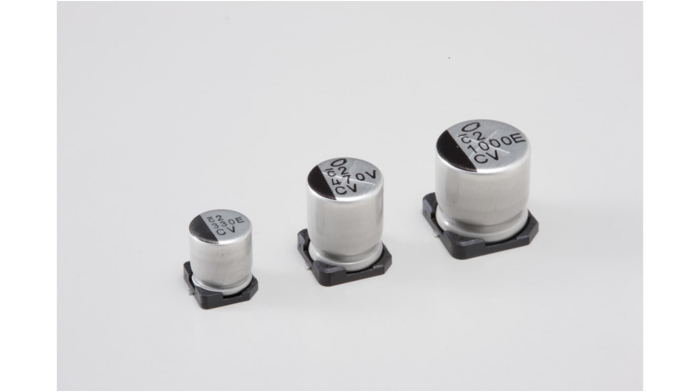 Condensatore Nichicon, 470μF, 35V cc, +105°C, SMD