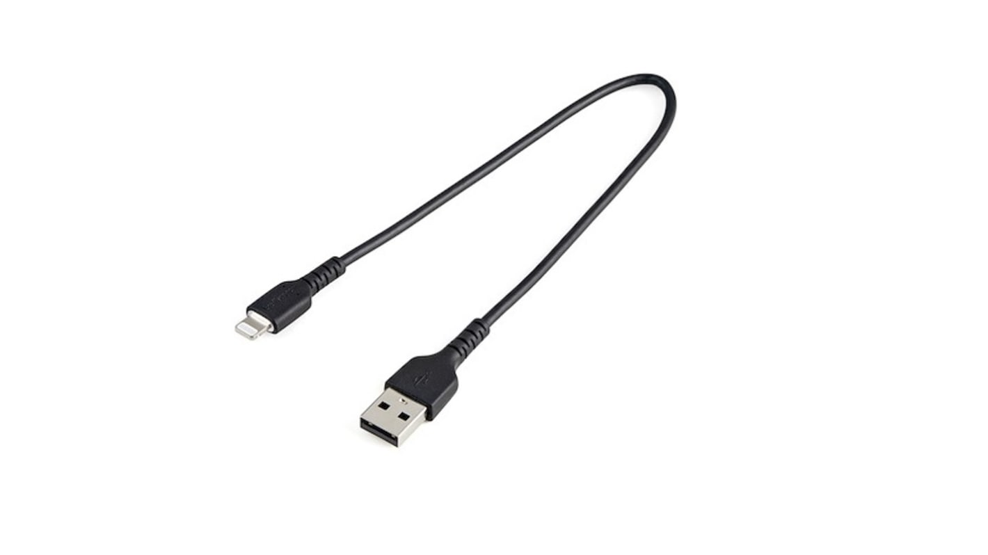 Cable USB 2.0 StarTech.com, con A. USB A Macho, con B. Lightning Macho, long. 0.3m, color Negro