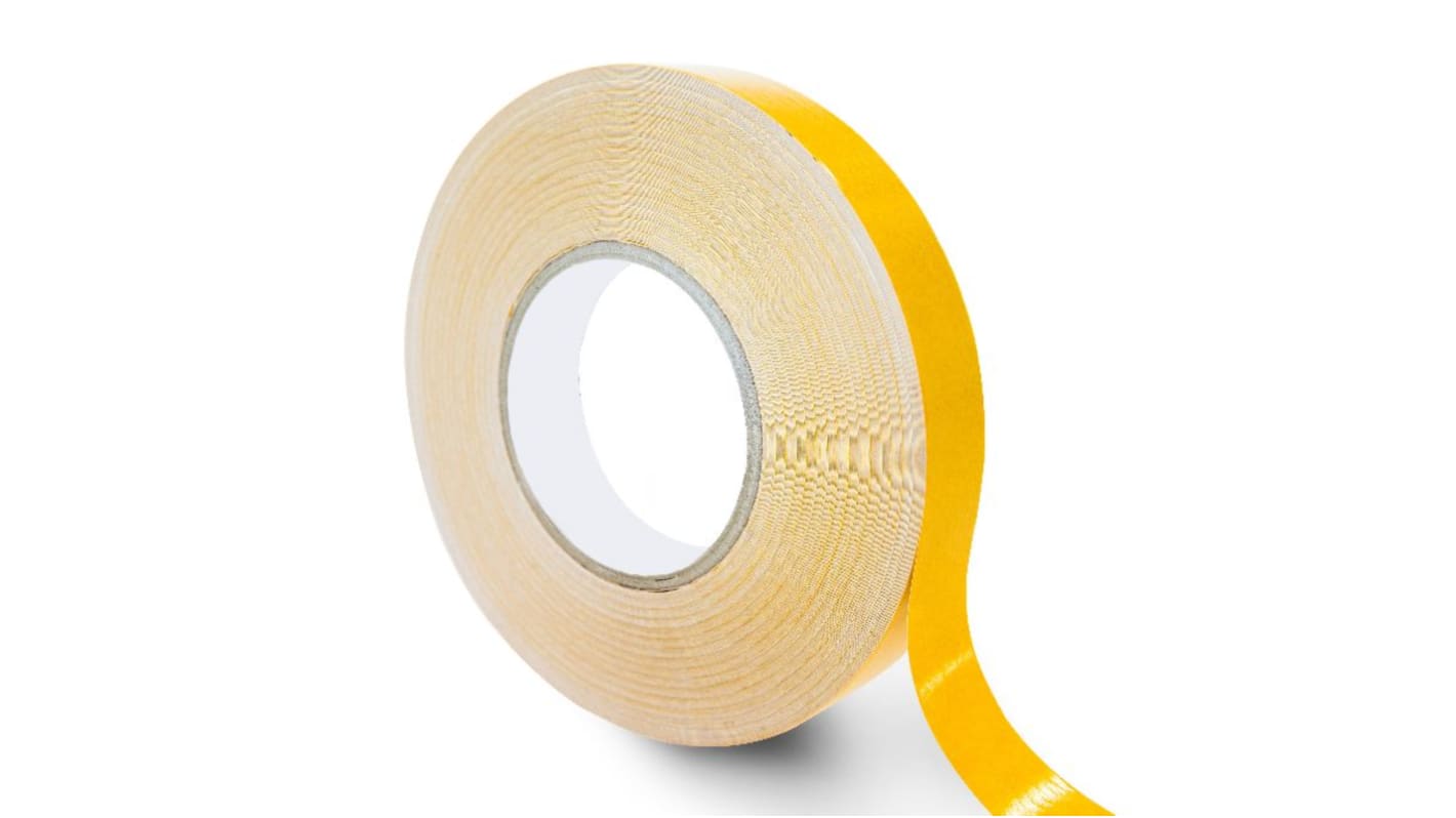 RS PRO F30 Yellow Double Sided Polyester Tape, 0.245mm Thick, PVC Backing, 19mm x 50m