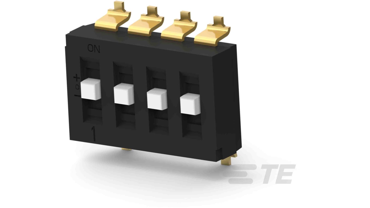 TE Connectivity 4 Way Surface Mount DIP Switch SPTT, Raised Actuator