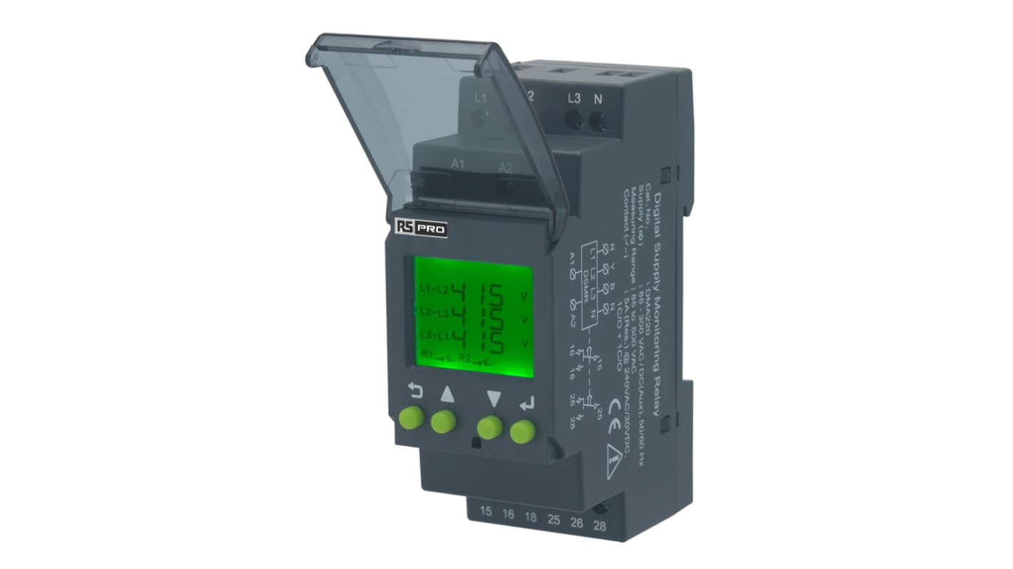 RS PRO Voltage Monitoring Relay, 3 Phase, DPDT, DIN Rail