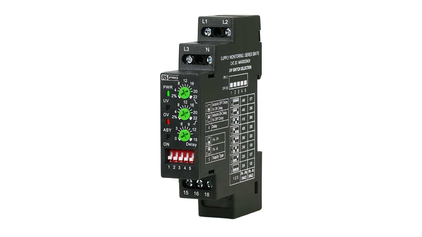 RS PRO Phase Monitoring Relay, 3 Phase, SPDT, DIN Rail