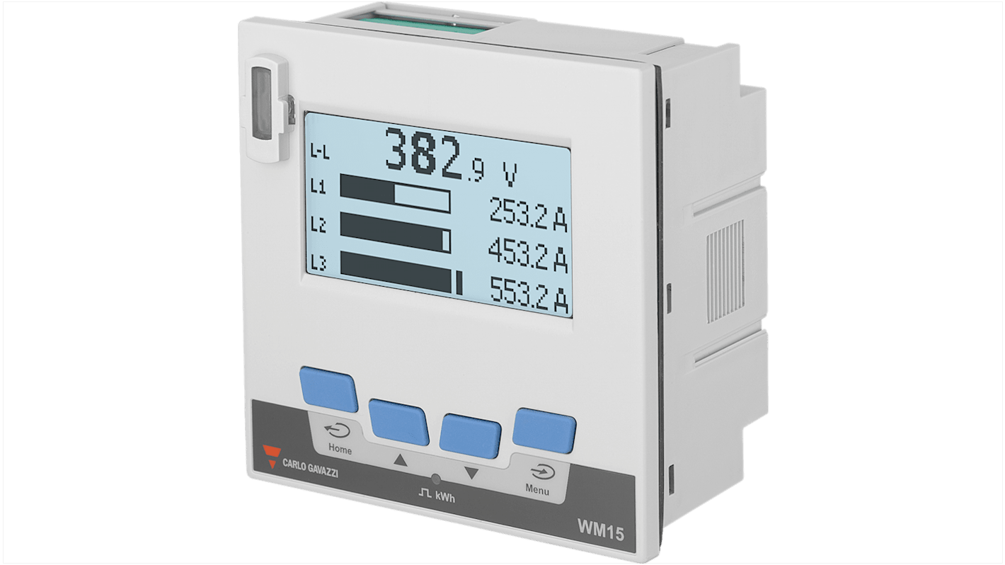 Analizador de red multifunción de panel Carlo Gavazzi, display LCD, dim. 96mm x 96mm