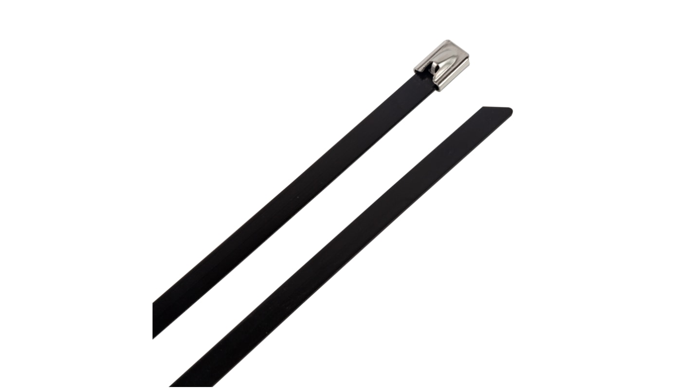 RS PRO Cable Tie, 650mm x 8 mm, Black 316 Stainless Steel, Pk-100