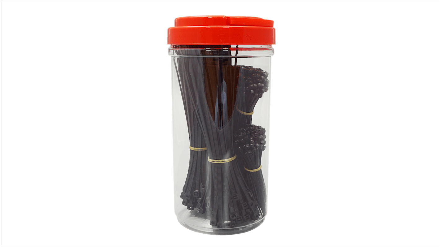 RS PRO Cable Tie, 100, 150, 203mm x 2.5, 3.6, 4.6 mm, Black Nylon, Pk-500