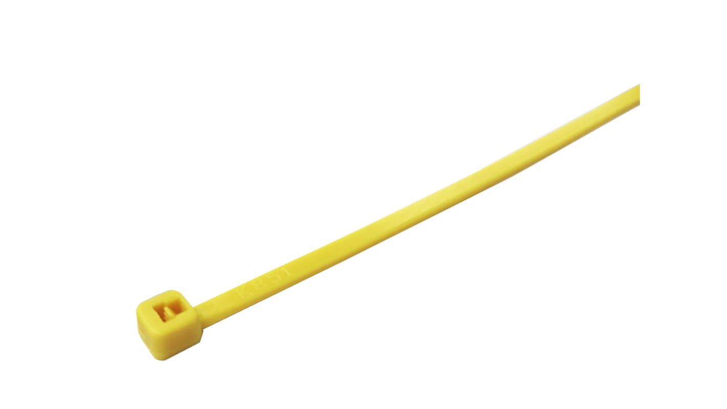 RS PRO Cable Tie, 280mm x 4.8 mm, Yellow Nylon, Pk-100