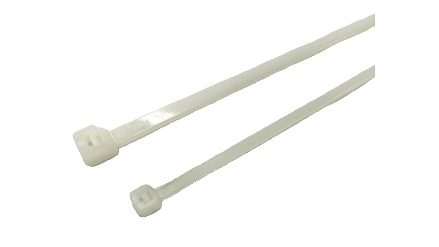 RS PRO Cable Tie, 380mm x 8mm, Natural Nylon, Pk-100