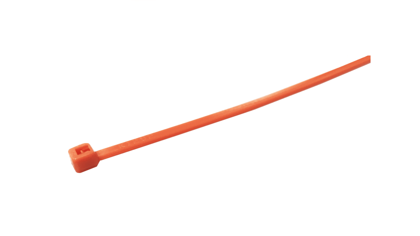 RS PRO Cable Tie, 385mm x 4.8mm, Orange Nylon, Pk-100
