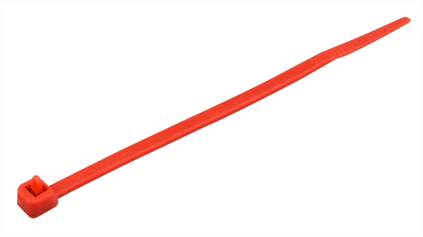 RS PRO Cable Tie, 200mm x 4.6 mm, Red Nylon, Pk-100