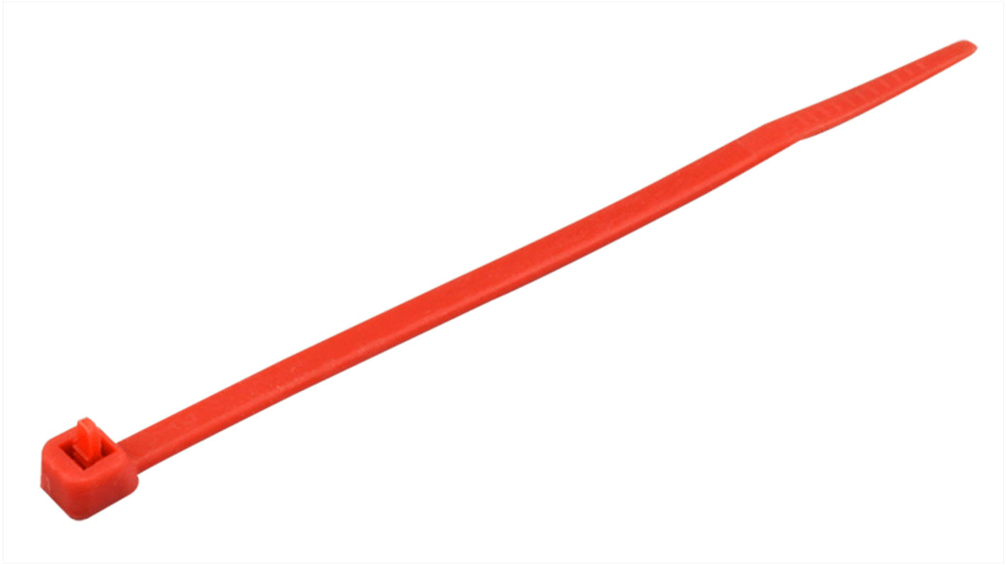 RS PRO Cable Tie, 200mm x 4.6mm, Red Nylon, Pk-100