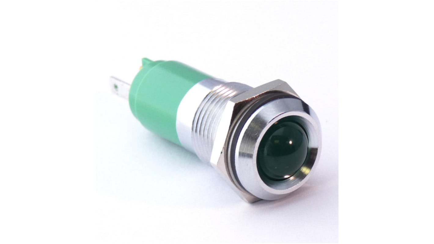 CML Innovative Technologies 1921X Series Green Panel Mount Indicator, 24V c.c., 14mm Mounting Hole Size, Solder Tab