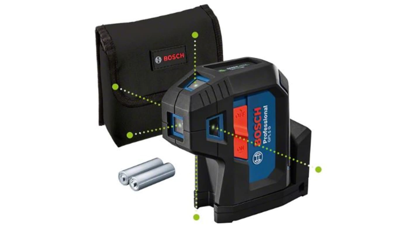 Bosch 绿光激光水平仪, 0线5点, ± 0.35mm/m水平精确度, 500 → 540nm波长, 室内使用