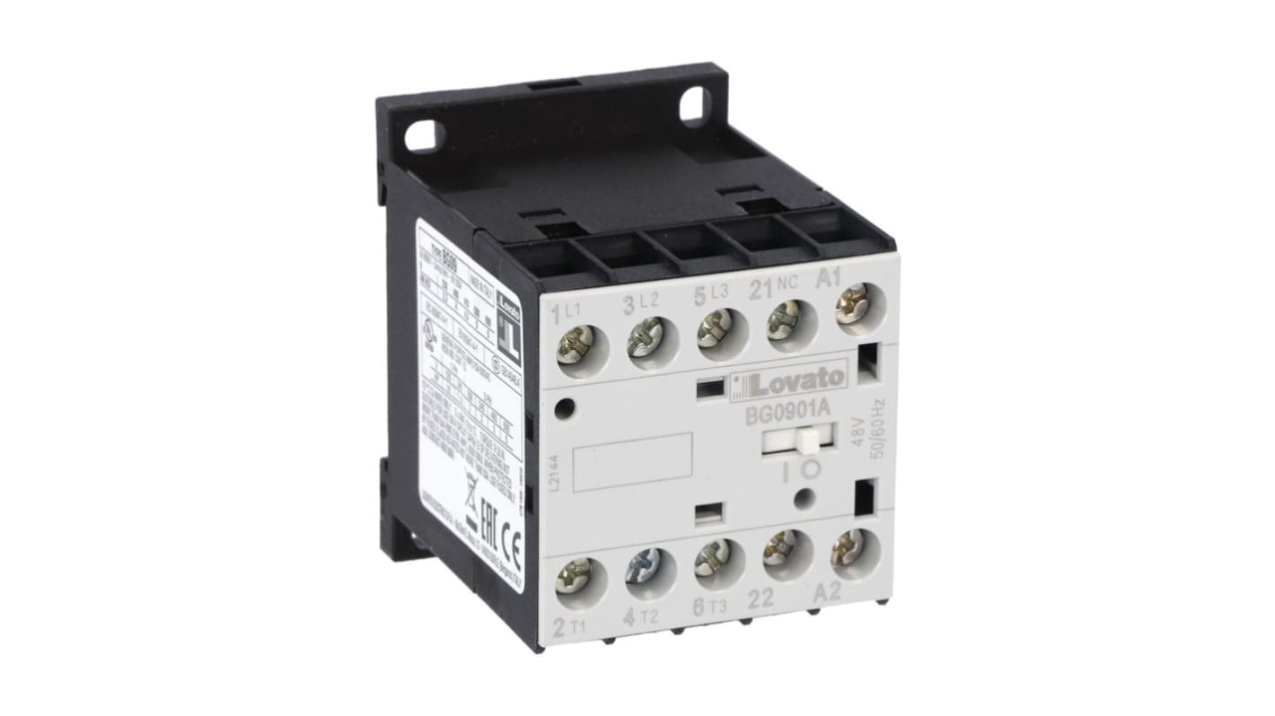 Lovato Contactor, 230 V ac Coil, 3-Pole, 9 A, 5 kW, 1NC
