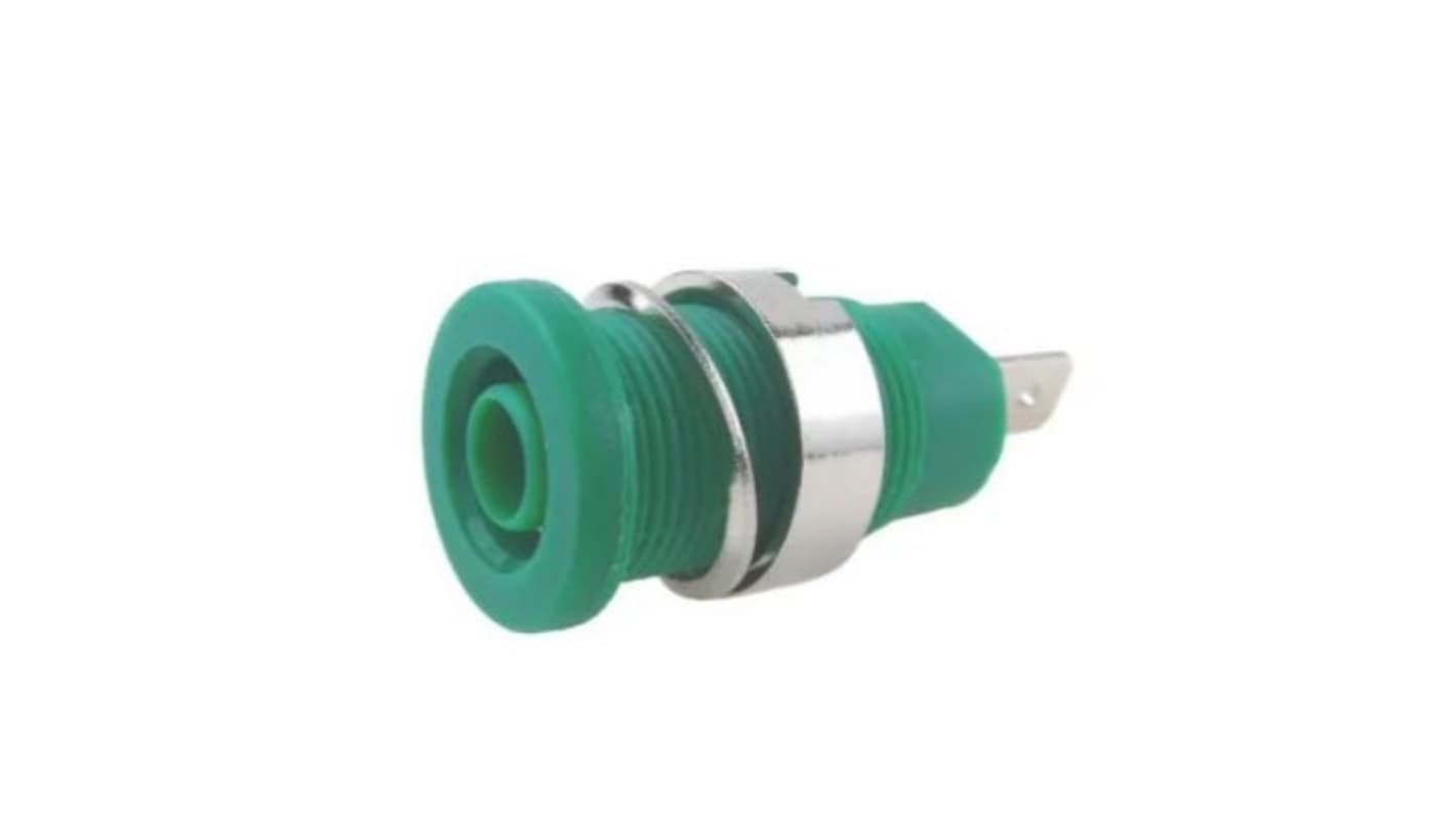 RS PRO Green Female Banana Socket, 4 mm Connector, Tab Termination, 24A, 1000V, Nickel, Tin Plating