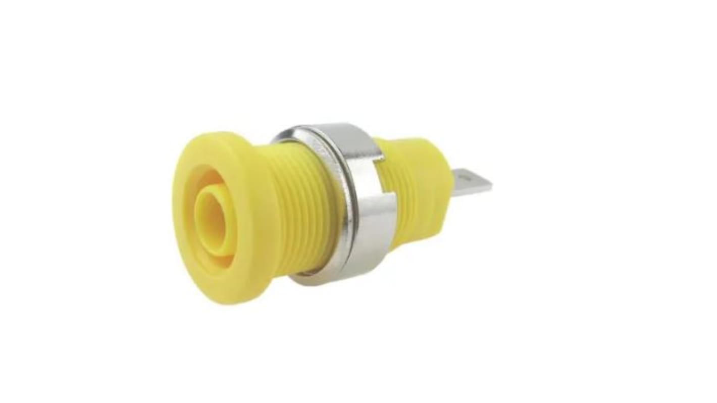 RS PRO Yellow Female Banana Socket, 4 mm Connector, Tab Termination, 24A, 1000V, Nickel, Tin Plating