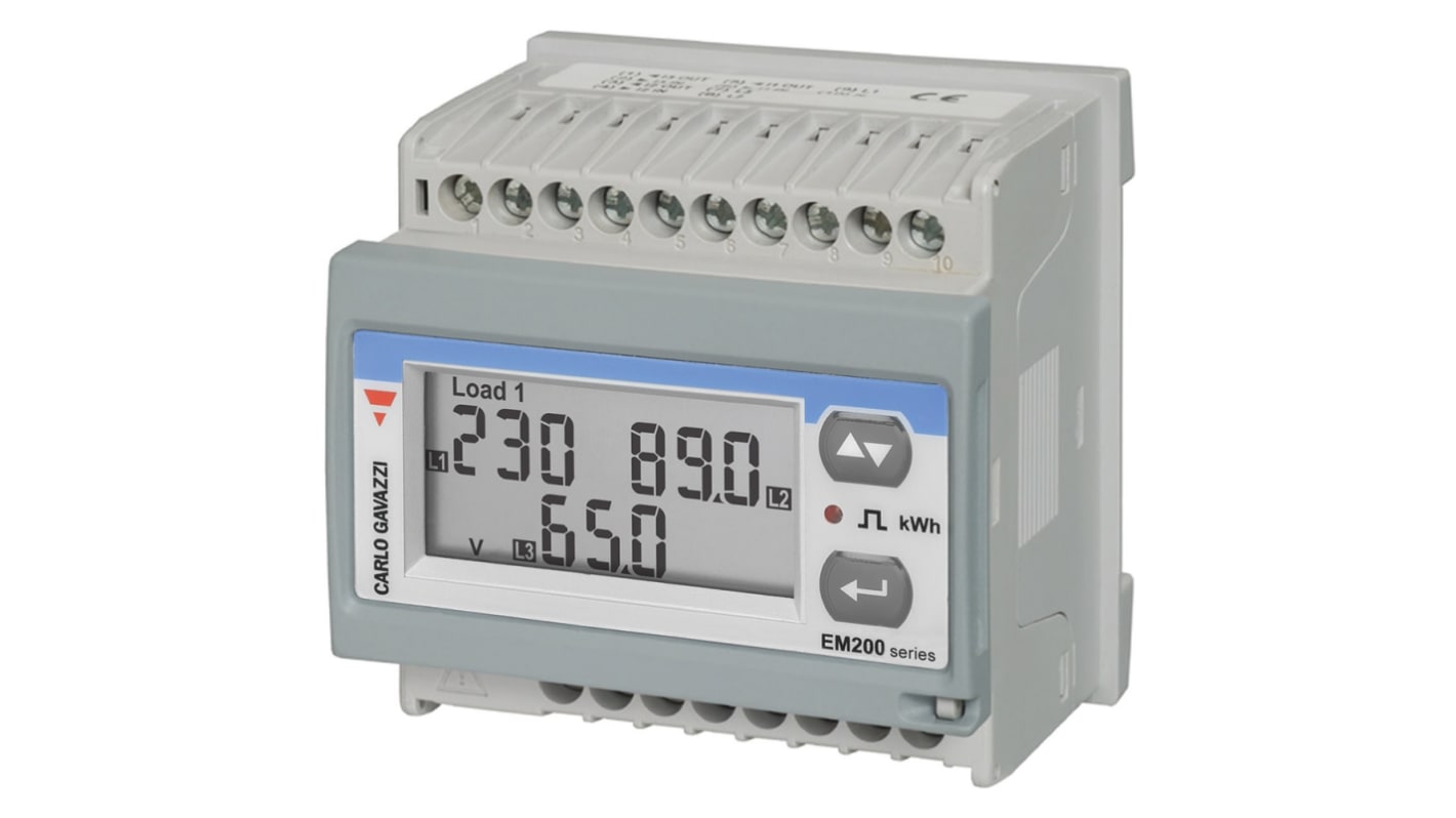 Medidor de energía Carlo Gavazzi serie EM210, display LCD, con 7 dígitos, 3 fases, dim. 72mm x 72mm