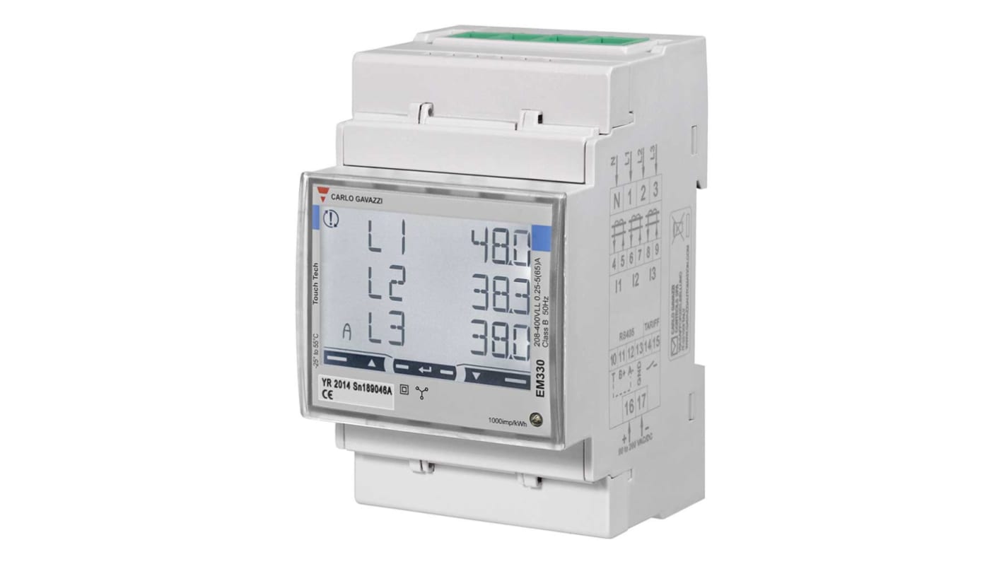Contatore di energia Carlo Gavazzi, EM330, 3 fasi, display LCD a 8 cifre