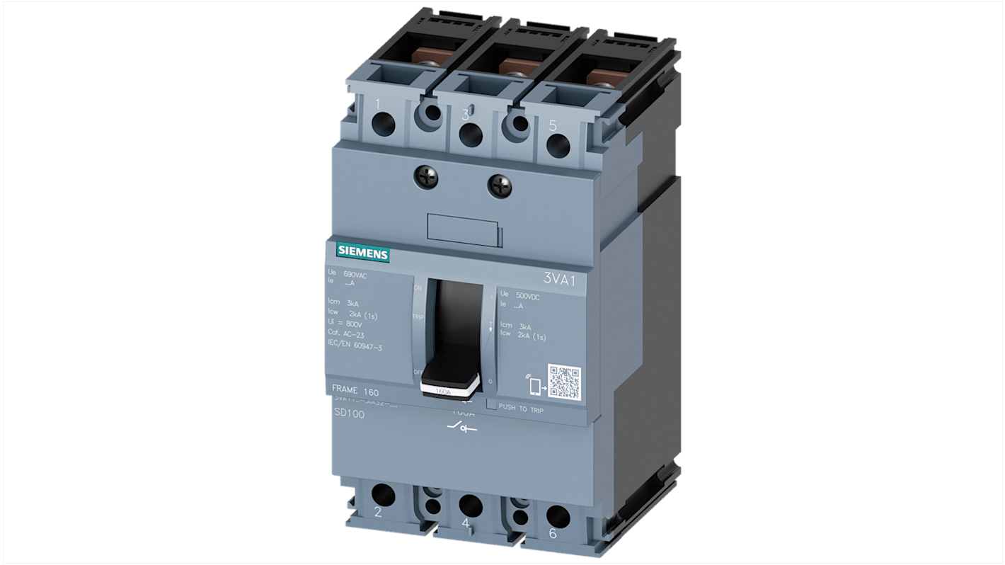 Siemens 3VA1 Leitungsschutzschalter, Pol 3 125A SENTRON DIN-Schienen-Montage