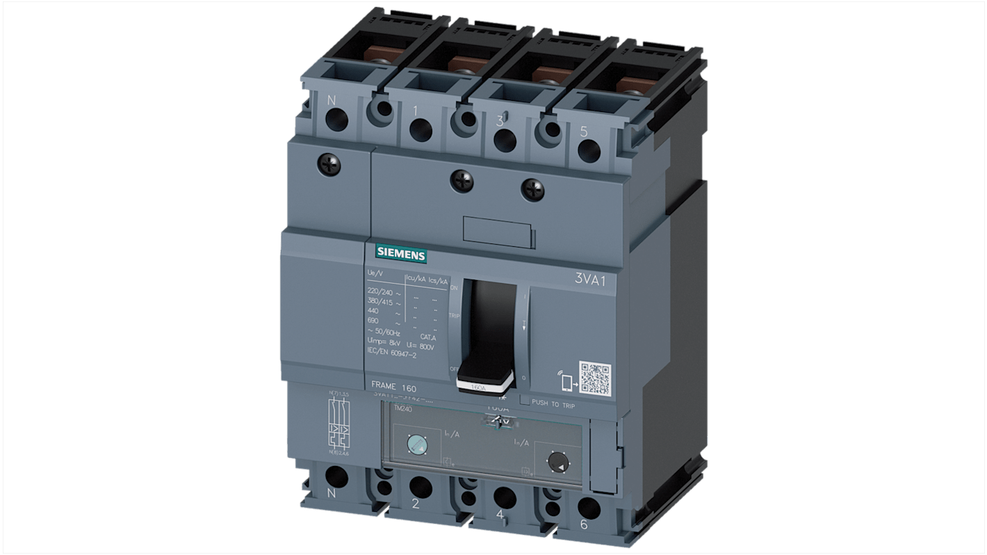 Siemens 3VA1 Leitungsschutzschalter, 4-polig 125A SENTRON DIN-Schienen-Montage