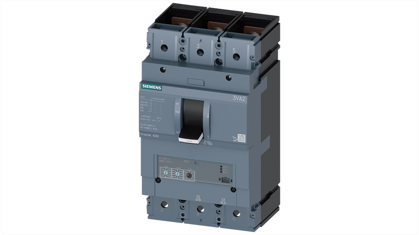 Siemens 3VA2 Leitungsschutzschalter, 3-polig 630A SENTRON DIN-Schienen-Montage