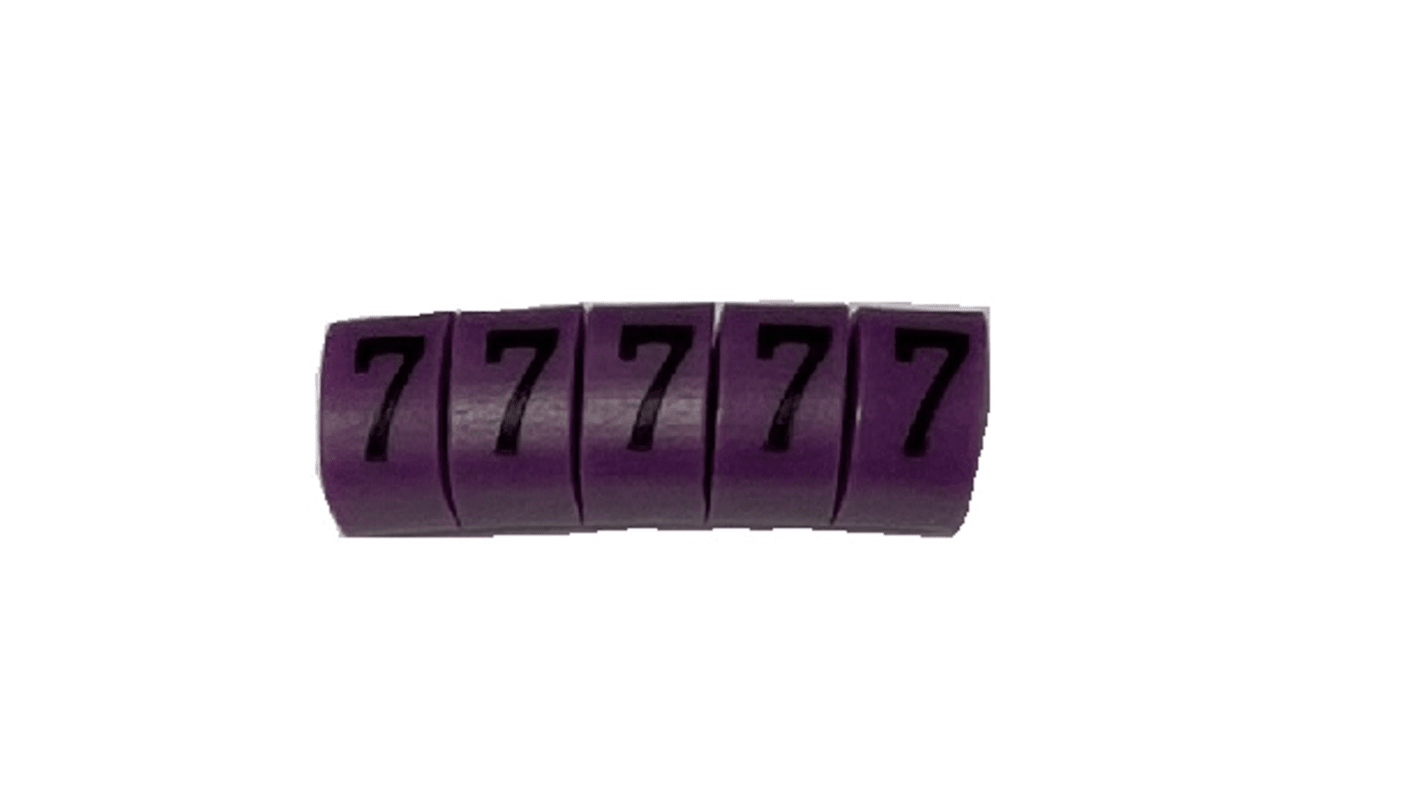 RS PRO Slide On Cable Marker, Black on Violet, Pre-printed "7", 3 → 4.2mm Cable