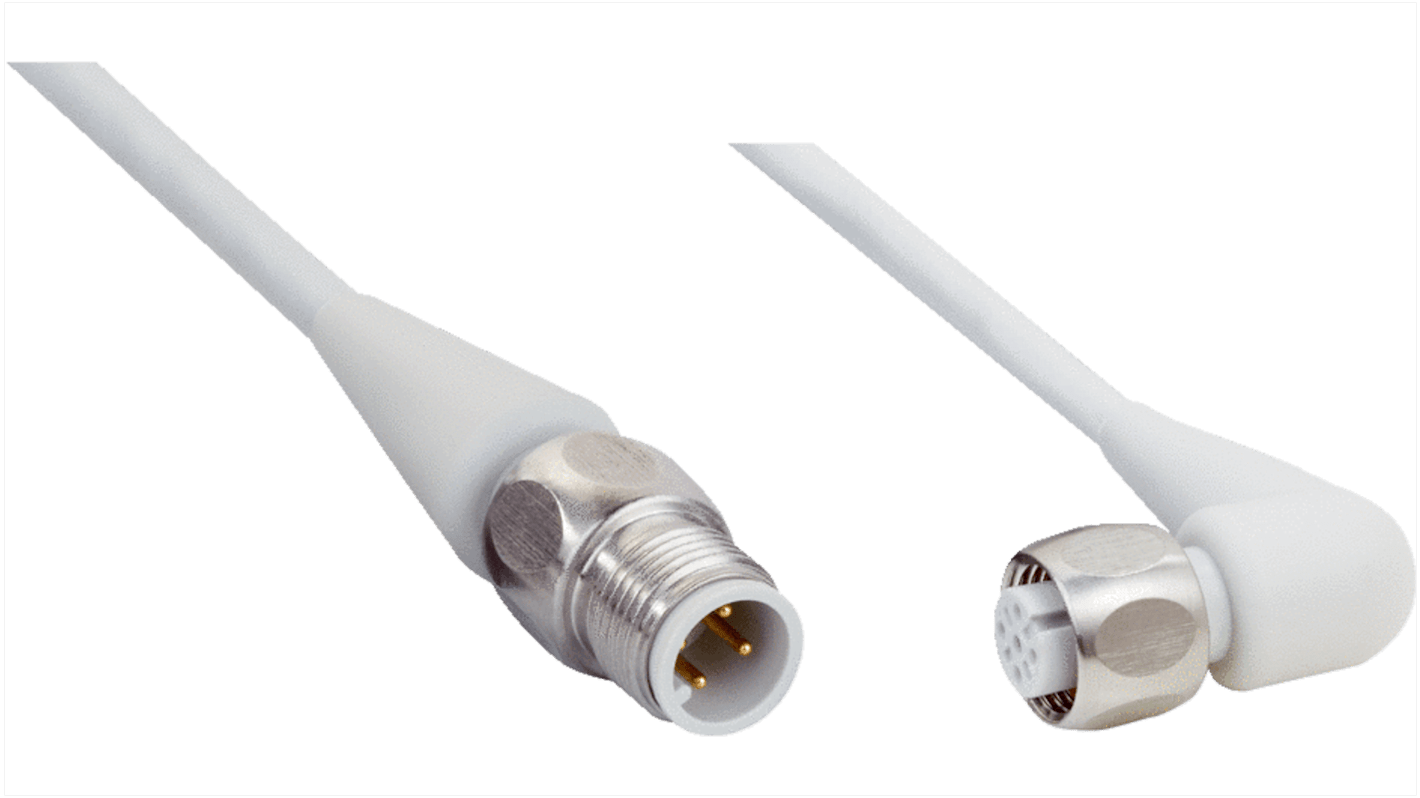 SICK Right Angle Female 4 way M12 to Straight Male 4 way M12 Sensor Actuator Cable, 2m