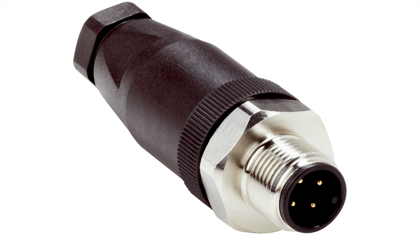 SICK M12圆形连接器插头, 4芯, 电缆安装, 螺钉端接, 4.0A, 250.0V, IP67