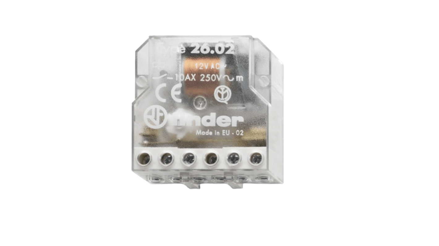 Finder Panel Mount Non-Latching Relay, 12V ac Coil, 10A Switching Current, DPST