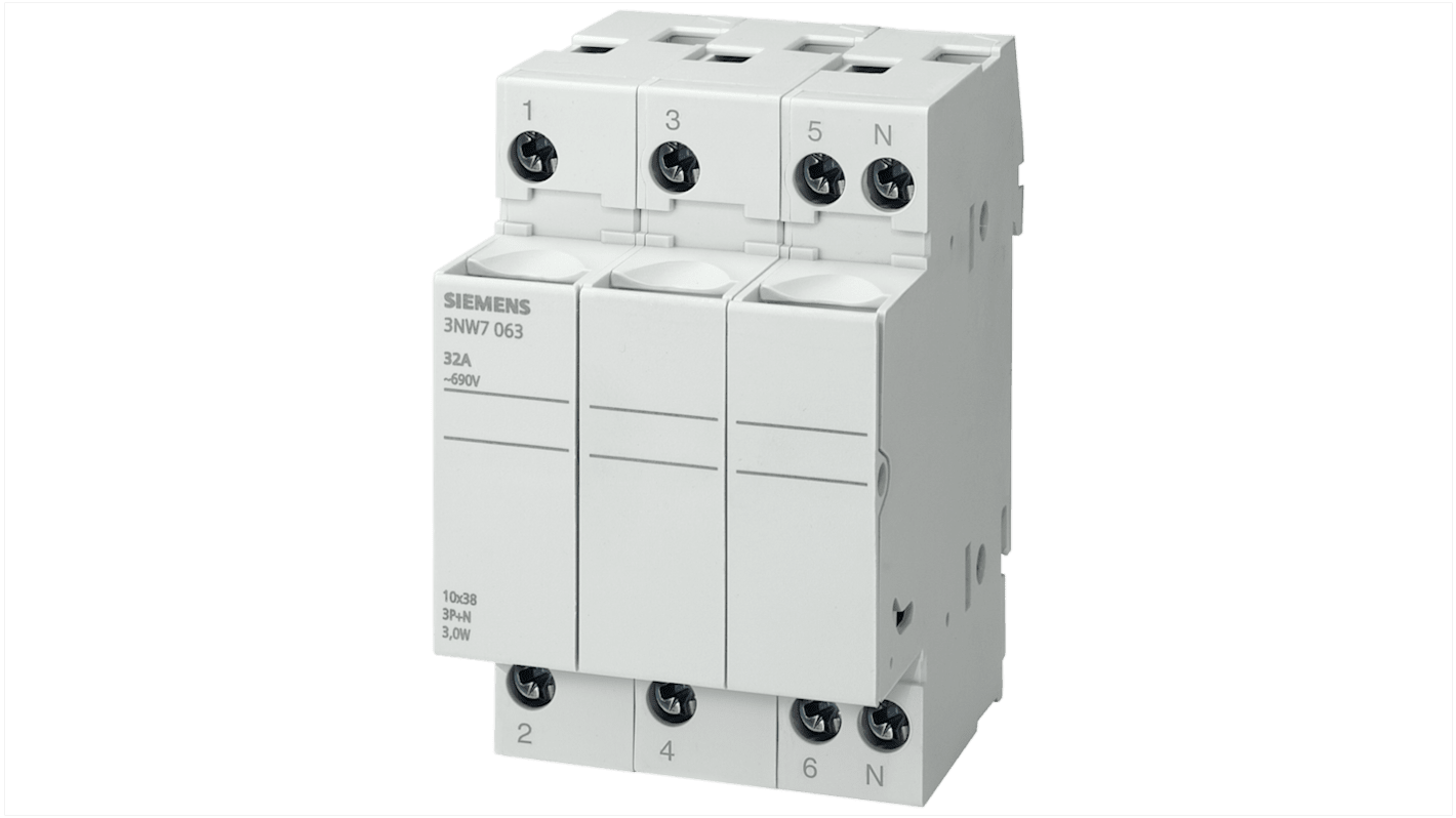 Portafusibili per montaggio su guida Siemens 8 x 32mm, 3P, 20A, 400V